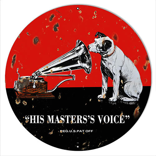 His Masters Voice Reproduction Nostalgic Metal Sign 18x18 Round