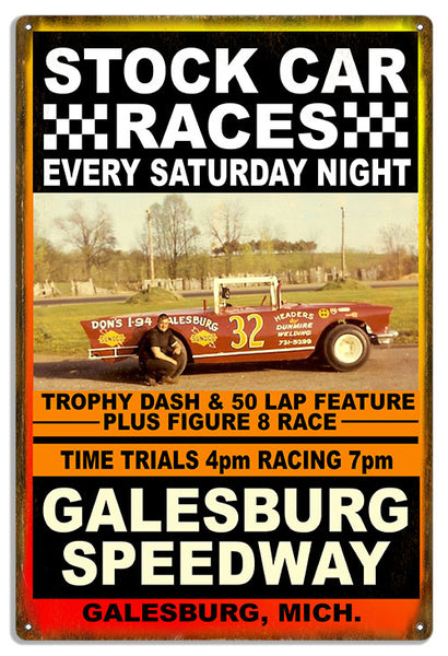 Galesburg Car Races Reproduction Motor Speedway Metal Sign 18x30