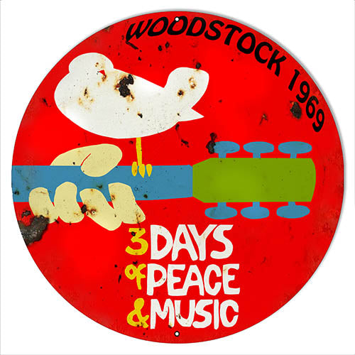 Woodstock 1969 Reproduction Nostalgic Metal Sign 24x24 Round