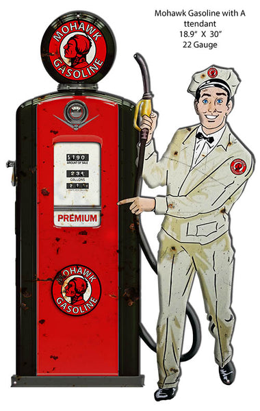 Mohawak Gas Pump Attendant Cut Out Reproduction Metal Sign 18.9x30