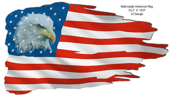 Bald Eagle American Flag Cut Out State Flag Metal Sign 19.9x35.2