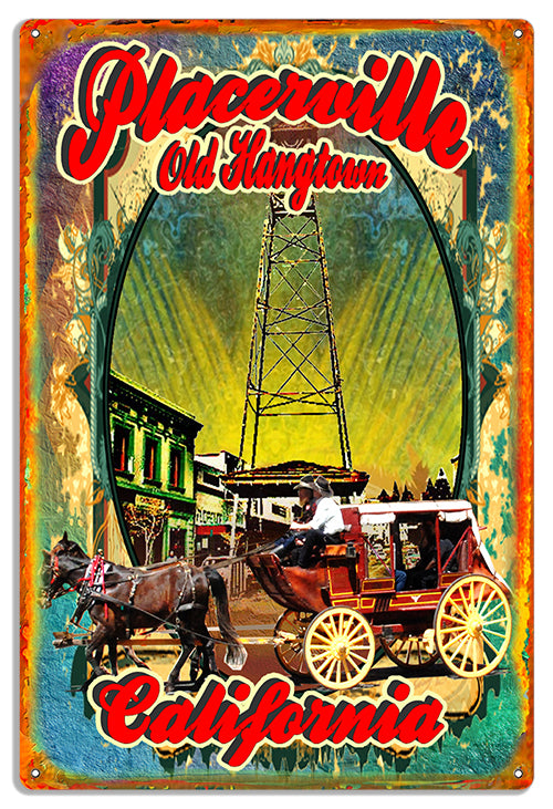 Placerville Old Hangtown 18"x30".040 Alum Stage Coach & Bell Tower RVG1416XL