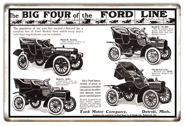 Big Four of The Ford Line 16"x24".040 Aluminum Sign Nostalgic Ford Motor Co.