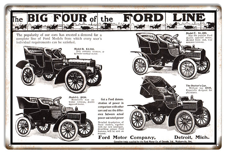The Ford Line Big Four 12"x18" .040 Aluminum Sign Ford Motor Co.Nostalgic
