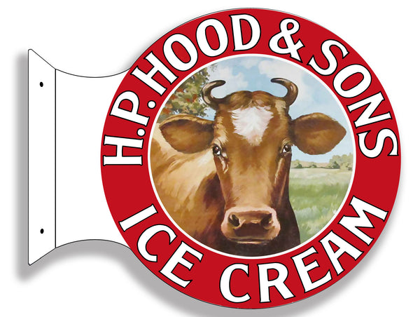Hood  And Sons Ice Cream 15"x 15" Rd 22g Metal Flange Sign Reproduction RVG1422F