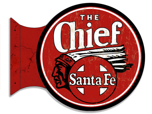 Santa Fe Chief  Railroad 15"x15" 22g Metal Round  Flange SignReproduction