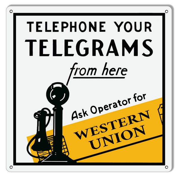 Western Union Telegrams Telephone 12"x12".040 Aluminum Sign Reproduction