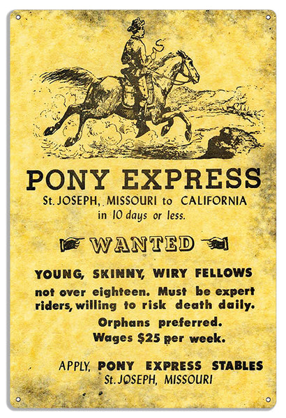St Joseph Pony ExpressMissouri to CaliforniaReproduction Sign16"x24.040Alum