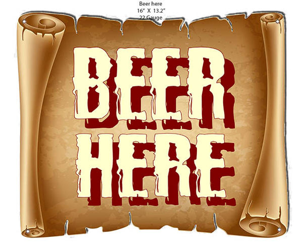 Beer Here Scroll Bar & Restaurant Reproduction Laser Cut Out Metal Sign 16x13.2  RVG1505S