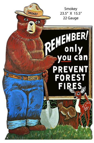 Smokey The Bear Forest Fire Prevention Repro'd Metal Cut Out Sign 23.5x15.5 RVG1535S