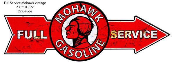 Mohawk Gas Full Service Mohawk Gas Aged Looking Repro'd Metal Sign 23.5x8.5 RVG1538S