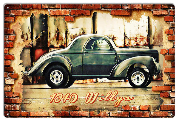 1940 Willys Hot Rod Car Garage Art Large Reproduction Metal Sign 16x24 RVG1543L