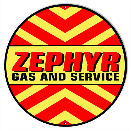 Zephyr Gas And Service Motor Oil  Garage Art Repro'd Metal Sign 18" Round RVG1545-18