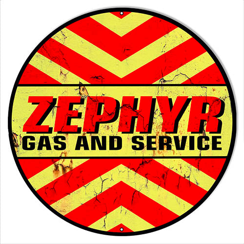 Zephyr Gas And Service Motor Oil  Garage Art Repro'd Aged Metal Sign 18"  RVG1545-18