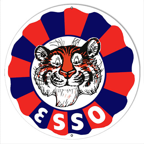 Esso Tiger Gas And Motor Oil Garage Art Reproduction Metal Sign 18" Round RVG1547-18