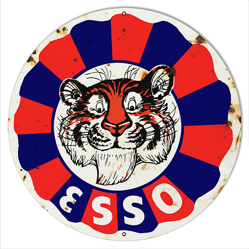Esso Tiger Gas And Motor Oil Garage Art Aged Looking  Repro'd 30" Metal Sign RVG1548-30