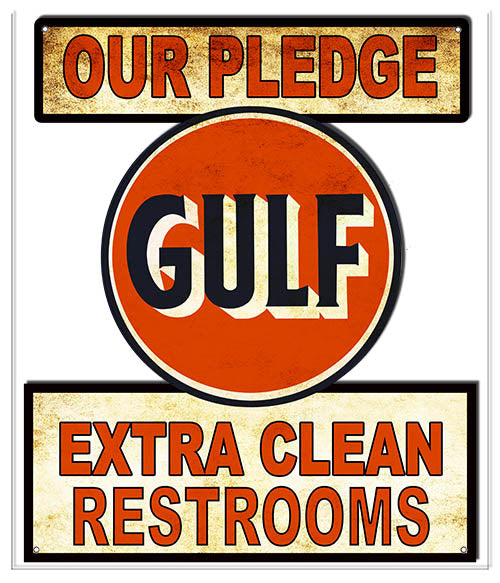 Gulf Extra Clean Restrooms Vintage Metal Sign 19.3x16