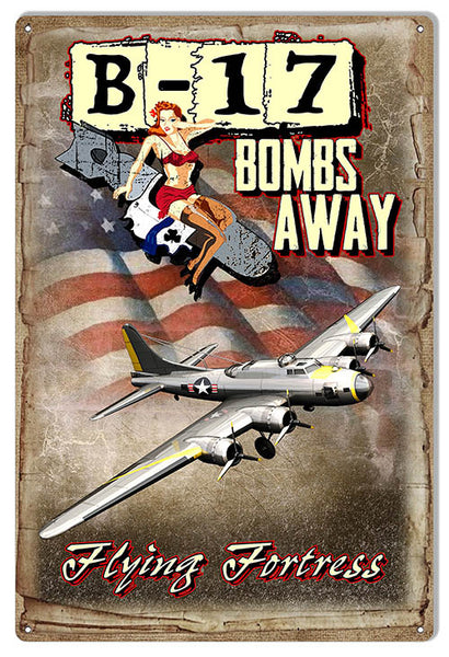 B-17 Bombs Away Flying Fortress Metal Sign