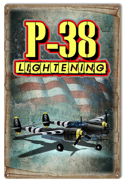 P-38 Lightening Metal Sign By Artist Phil Hamilton