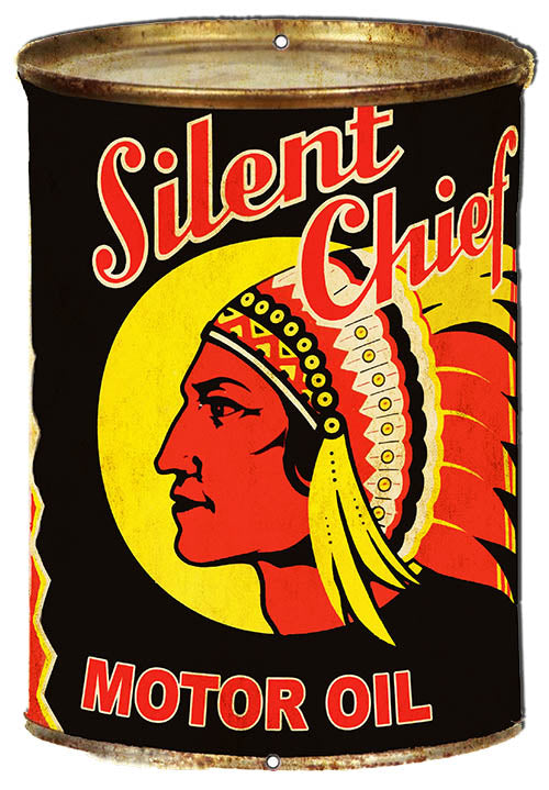 Silent Chief Motor Oil Can Cut Out Metal Sign. 