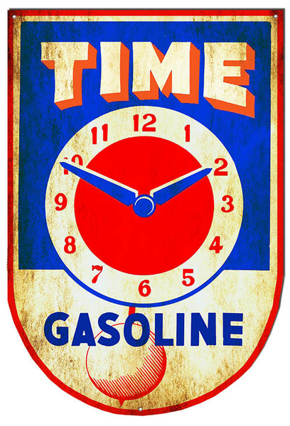 Time Gasoline Cut Out Metal Sign 22.5x15.3