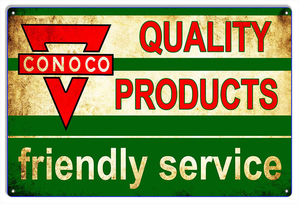 Conoco Quality Products Reproduction Vintage Metal Sign 3 Sizes To Choose From
