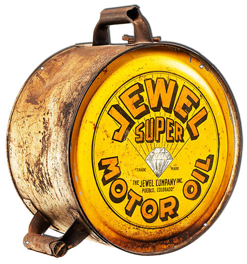 Jewel Super Motor Oil Can Cut Out Metal Sign 13.3x14.3