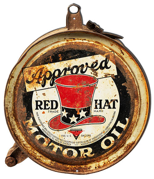 Approved Red Hat Motor Oil Can Metal Sign 13.6x15.9