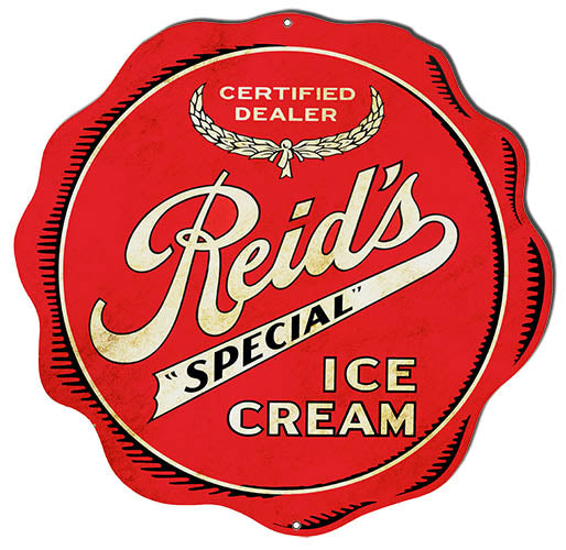 Reids Special Ice Cream Cut Out Vintage Metal Sign