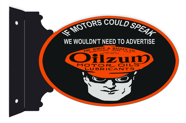 Oilzum Motor Oils Double Sided Flange Metal Sign 19.6x12
