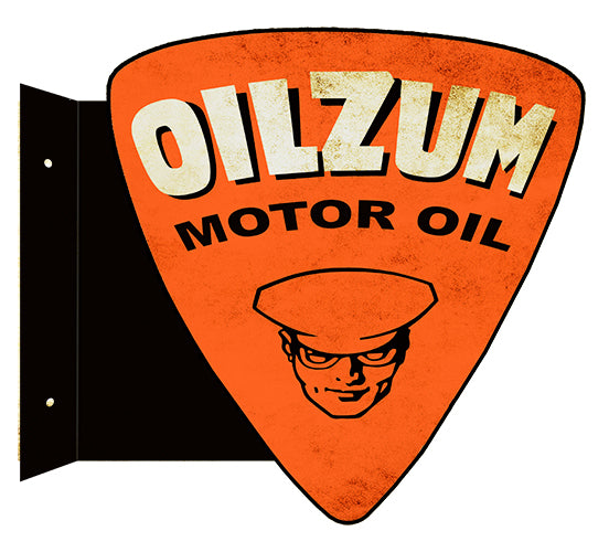 Oilzum Motor Oil Double Sided Flange Reproduction Metal Sign 14.9x13.8