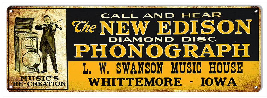 Edison Phonograph Reproduction Metal Sign 6x18