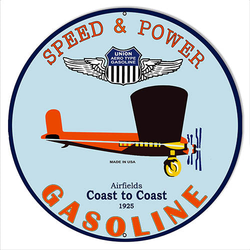 Union Gasoline Produces Speed & Power Metal Sign