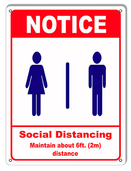 Notice Social Distancing Metal Sign 9x12