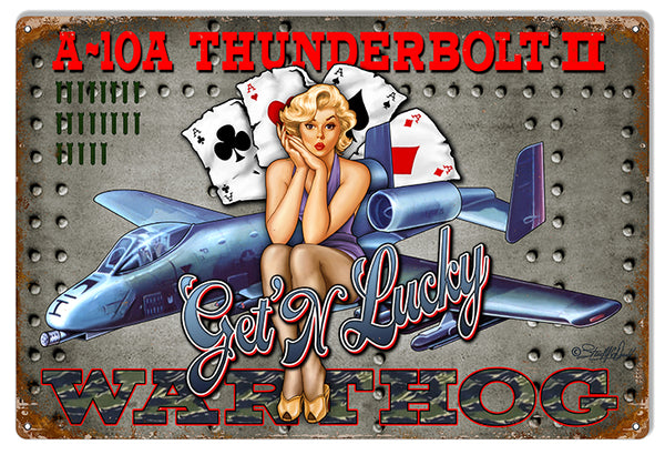 Airplane Get N Lucky Pin Up Girl Sign By Steve McDonald 12x18