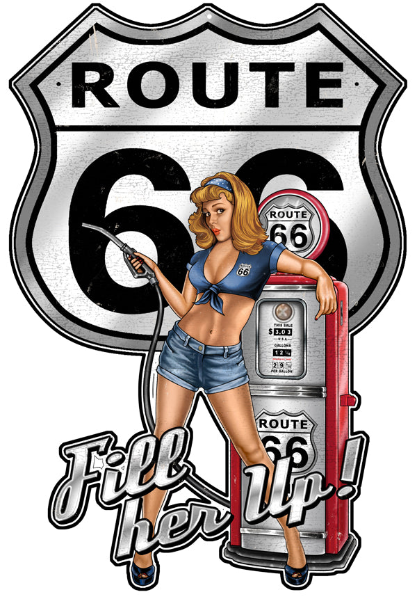 Route 66 Pin Up Girl Cut Out Sign By Steve McDonald 18x26