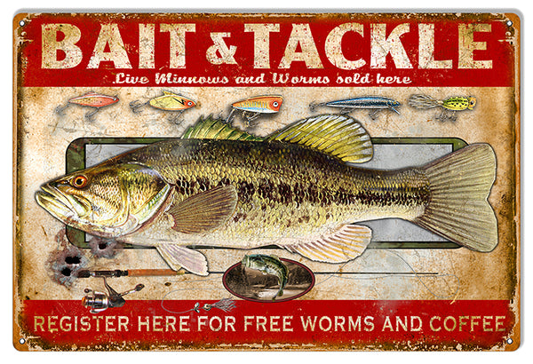 Bait And Tackle Reproduction Hunting And Fishing Metal Sign 12x18