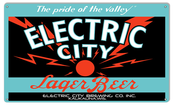 Electric City Beer Reproduction Large Metal Bar Sign 18x30