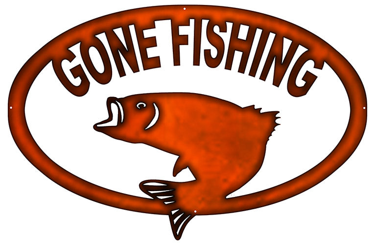 Gone Fishing Laser Cut Out Faux Copper Finish Metal Sign 15.5x23.5