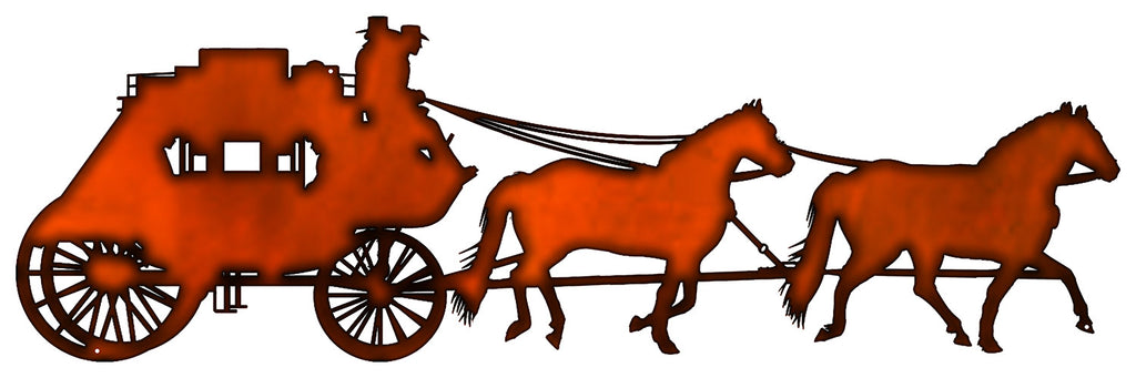 Horse Drawn Carriage Cut Out Faux Copper Finish Metal Sign 11x35