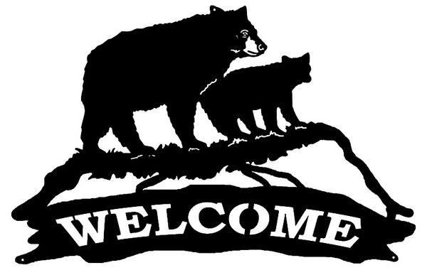 Welcome Bear Laser Cut Out Wall Décor Silhouette Metal Sign 15x23.5