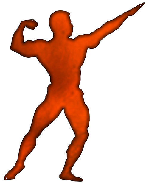 Body Builder Man Cut Out Faux Copper Finish Metal Sign 18x23