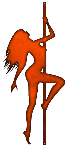 Stripper Pole Girl Laser Cut Out Faux Copper Finish Metal Sign 13x29