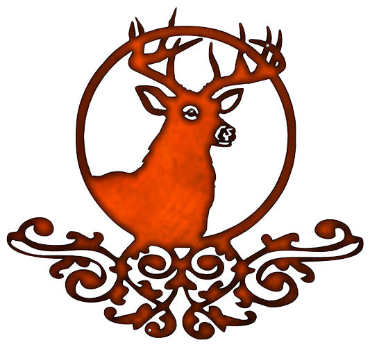 Deer With Filigree Cut Out Faux Copper Finish Metal Sign 22x24