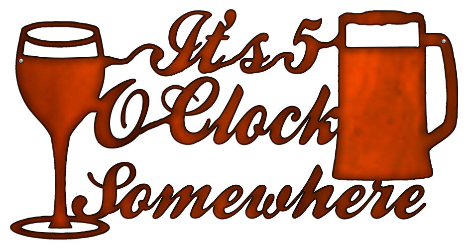 5 O clock Cocktail Cut Out Faux Copper Finish Metal Sign 12x22.5
