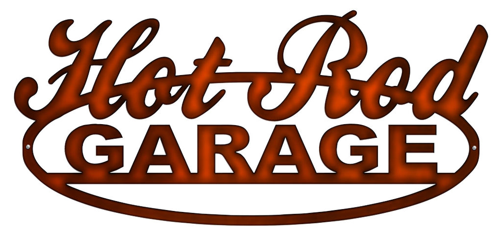 Hot Rod Garage Cut Out Faux Copper Finish Metal Sign 10.5x23.5
