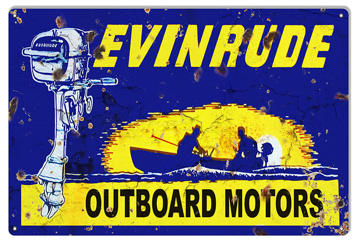 Evinrude Motors Garage Art Hunting And Fishing Metal Sign 12x18