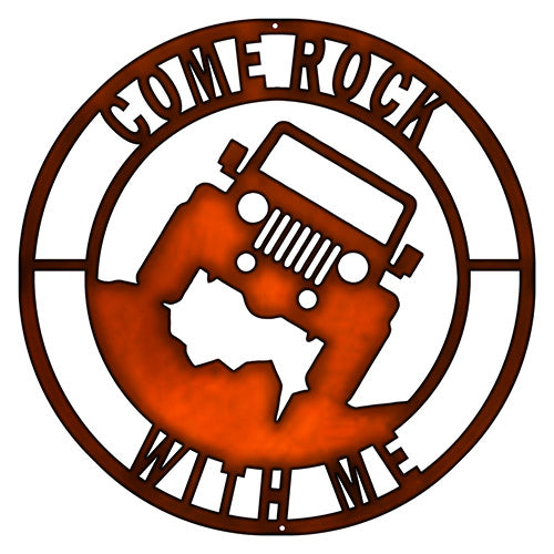 Come Rock Jeep Cut Out Faux Copper Finish Metal Sign 14x14