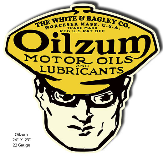 Oilzum Cut Out Motor Oil Reproduction Man Cave Metal Sign 23x24