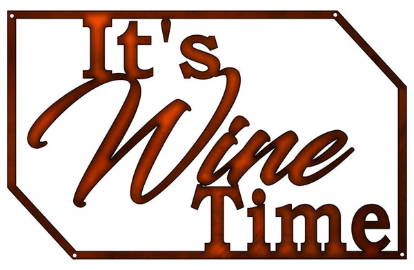 Wine Time Cut Out Wall Decor Faux Copper Finish Metal Sign 15x23.5